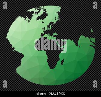 Niedrige Poly-Weltkarte. Modifizierte stereographische Miller-Projektion. Polygonale Weltkarte auf transparentem Hintergrund. Schablonenform geometrischer Globus. Ast Stock Vektor