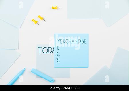 Inspiration mit Werbeartikeln. Geschäftsidee Waren oder Waren, die im Unternehmen gekauft und verkauft werden Stockfoto