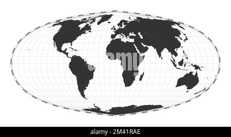 Vector-Weltkarte. Sinusprojektion nach Foucaut. Geografische Karte mit Breiten- und Längengraden. Zentriert auf 0deg Längengrad. Vektor Stock Vektor