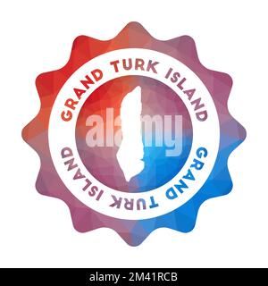 Logo von Grand Turk Island Low Poly. Farbenfrohes Logo für Steigungen im geometrischen Stil. Mehrfarbiges polygonales rundes Schild auf Grand Turk Island mit Karte für Stock Vektor