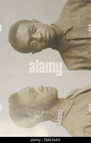 Foto von William L. Dugan. Dieser Artikel ist das Gefängnisfoto, auch bekannt als "mog shot", von Leavenworth Insasse William L. Dugan, Register Nummer 13244 Gefängnisbüro, Häftlingsakten. Stockfoto