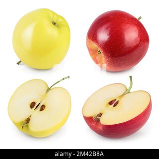 Gelber und roter Apfel isoliert auf weißem Hintergrund mit voller Schärfentiefe Stockfoto