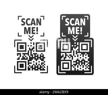 Symbol „Scannen“ mit QR-Code. Inschrift Scannen Sie mich. QR-Code-Etikett. Stock Vektor