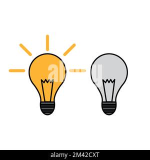 Gelbe und graue Glühlampe auf weißem Hintergrund. Vektordarstellung. Stock Vektor