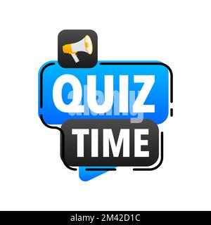 Quiz Time Announcement Megaphone Label (Kurzmitteilung Megafon). Sprechblase des Lautsprechers Stock Vektor