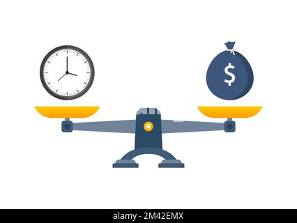 Symbol „Bildung vs. Zeit auf Skalen“. Geld- und Zeitguthaben nach Maß Stock Vektor