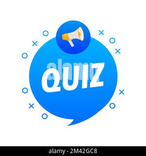 Quiz Time Announcement Megaphone Label (Kurzmitteilung Megafon). Sprechblase des Lautsprechers Stock Vektor