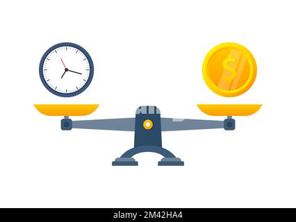 Symbol „Bildung vs. Zeit auf Skalen“. Geld- und Zeitguthaben nach Maß Stock Vektor