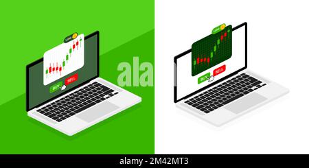 Börse auf Laptop. Handel, Forex. Börsenschnittstelle. Stock Vektor