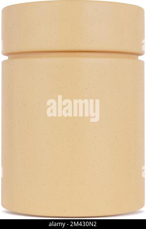 Beigefarbenes Pappmodell auf weißem Hintergrund isoliert. Leere, runde, realistische Box mit körniger Textur. Zylindrischer Behälter mit Stock Vektor