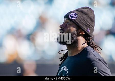 Charlotte, NC, USA. 18.. Dezember 2022. Carolina Panthers Tight beendet Ian Thomas (80) beim Aufwärmen des NFL-Matchups in Charlotte, NC. (Scott Kinser/Cal Sport Media). Kredit: csm/Alamy Live News Stockfoto