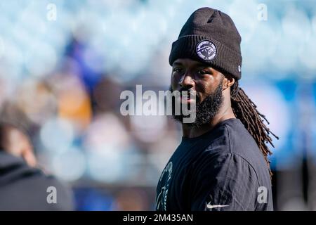 Charlotte, NC, USA. 18.. Dezember 2022. Carolina Panthers Tight beendet Ian Thomas (80) beim Aufwärmen des NFL-Matchups in Charlotte, NC. (Scott Kinser/Cal Sport Media). Kredit: csm/Alamy Live News Stockfoto