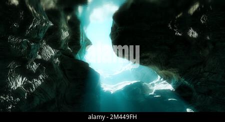 Raue Landschaft Unterwasser Dunkle Szene in der Höhle. See oder Meerwasser. Hintergrund Natur Stockfoto