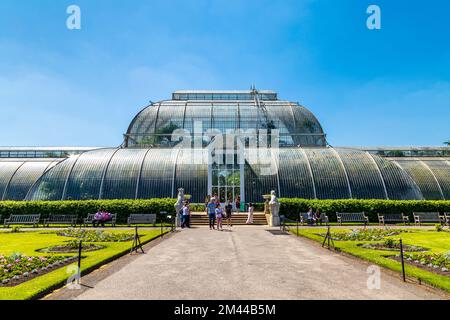 Außenansicht des Palm House in Kew Gardens, London, Großbritannien Stockfoto
