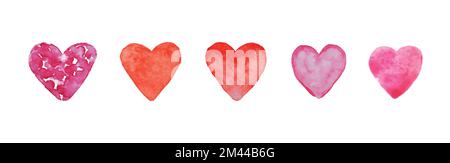 Handgemalte Herzen in Aquarellrot und Pink. Liebe. valentinstag. Romantische Hochzeit Stock Vektor