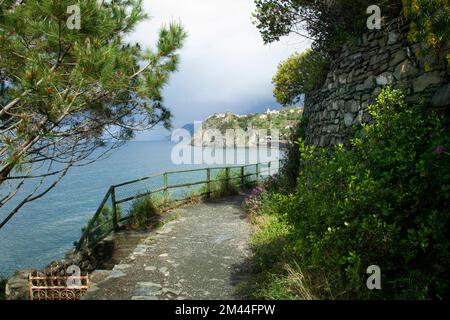 Der Cinque-Terre-Pfad führt in Richtung Corniglia an der italienischen Riviera. Stockfoto