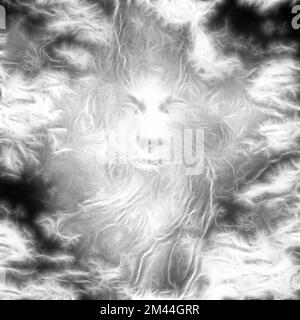 Surreale digitale Kunst. Geistergesicht in den Wolken. 3D-Rendering Stockfoto