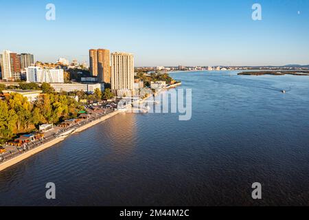 Luftlinie von Khabarowsk und dem Fluss Amur, Khabarowsk Krai, Russland Stockfoto