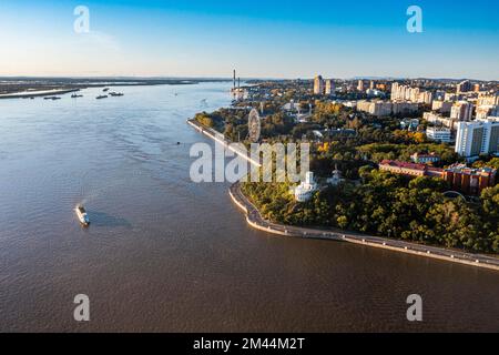 Luftlinie von Khabarowsk und dem Fluss Amur, Khabarowsk Krai, Russland Stockfoto