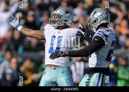 18. Dezember 2022: Dallas Cowboys Linebacker MICAH PARSONS (11) feiert am 18. Dezember 2022 beim NFL-Spiel Jacksonville Jaguars gegen Dallas Cowboys im TIAA Bank Field Stadium in Jacksonville, FL. (Kreditbild: © Cory Knowlton/ZUMA Press Wire) Stockfoto