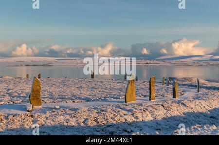 Ring aus Brodgar-Stein im Winter, Orkney Isles Stockfoto