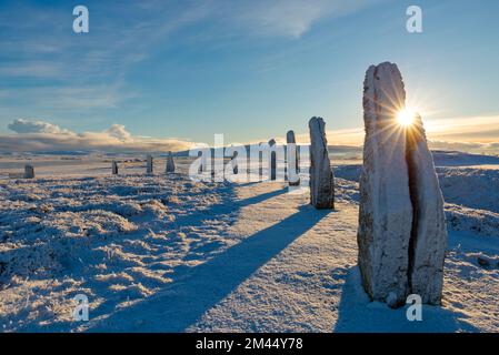Ring of Brodgar, Wintersonnenaufgang, Orkney Isles Stockfoto