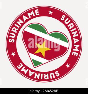 Suriname-Herzflagge. Aus Suriname mit Love-Logo. Unterstützt den Stempel der Landesflagge. Vektordarstellung. Stock Vektor