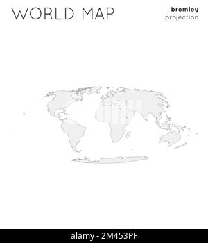 Weltkarte. Globus in Bromley-Projektion, schlichter Stil. Vektorgrafik umreißen. Stock Vektor
