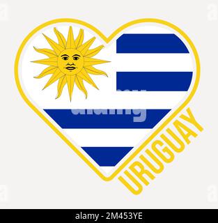 Uruguay Herzflaggenabzeichen. „Made with Love from Uruguay“-Logo. Flagge des Landes in Herzform. Vektorabbildung. Stock Vektor