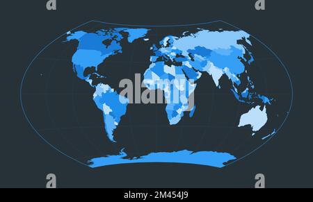 Weltkarte. Wagner-Projektion. Illustration der futuristischen Welt für Ihre Infografik. Schöne blaue Farbpalette. Elegante Vektorillustration. Stock Vektor