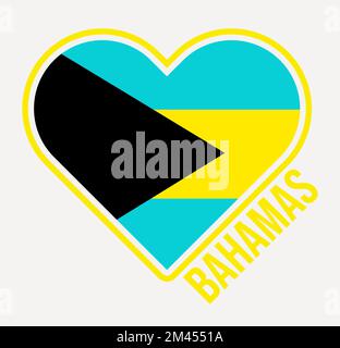 Bahamas-Herzflagge. Logo „Made with Love from Bahamas“. Flagge der Landherzform. Vektordarstellung. Stock Vektor