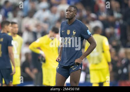 Lusail, Katar, 18. Dezember 2022. Ibrahima Konate reagiert am 18. Dezember 2022 auf das Finale der FIFA-Weltmeisterschaft Katar 2022 zwischen Argentinien und Frankreich im Lusail Stadium. Foto: David Niviere/ABACAPRESS.COM Stockfoto