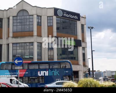 Bluestar UniLink Doppeldeckerbus im Stadtzentrum von Southampton Stockfoto