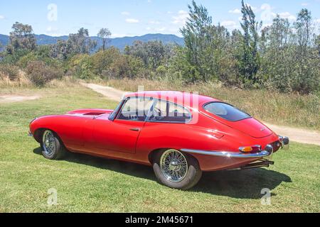 Ein roter 1962 Jaguar E-Type Serie 1 FHC Stockfoto