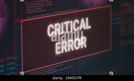 Warnung vor Sicherheitsverstößen auf dem Computer, die eine kritische Fehlermeldung auf dem Bildschirm anzeigt, die sich mit Computerfehlfunktionen und Malware befasst. Alarm bei Systemabsturz und Hackerangriffen. Schließen. Stockfoto