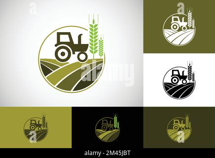 Traktorlogo oder Logo-Vorlage, geeignet für alle Unternehmen, die mit der Landwirtschaft in Verbindung stehen. Stock Vektor