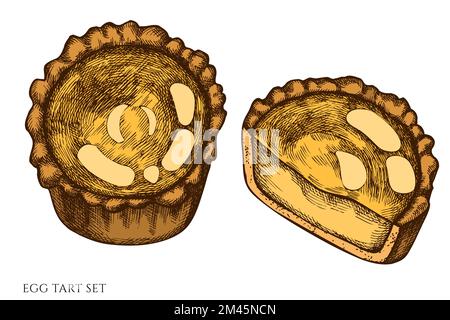 Von Hand gezeichnete Vektorbildsammlung für asiatische Speisen. Farbige Eiertorte. Stock Vektor