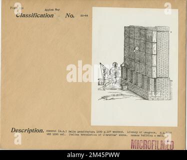 Römer bauen eine Mauer. Originaltitel: Römer bauen eine Mauer. Italienische Übersetzung von Vitruvius' Werken. Rusconi (G.A.) della Archittetura. Stockfoto