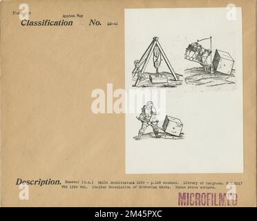 Römische Steinarbeiter. Originaltitel: Römische Steinarbeiter. Italienische Übersetzung von Vitruvius' Werken. Rusconi (G.A.) della Archittetura. Stockfoto