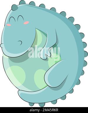 Ein süßer blauer Dinosaurier umarmt ein Ei und wärmt es Stock Vektor