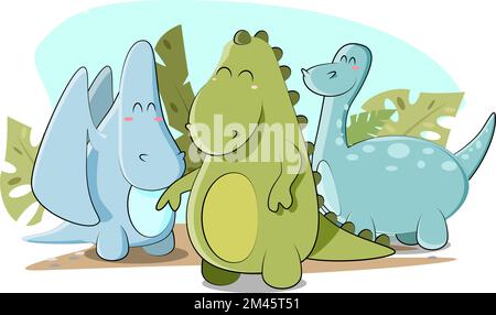 Süße Dinosaurier trafen sich im Dschungel für Spiele Stock Vektor