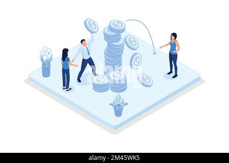 Charaktere mit finanziellen Verlusten, wirtschaftlichen Problemen und Investitionsproblemen, isometrische Vektordarstellung Stock Vektor