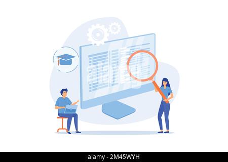 Whiteboard mit Zeitplänen, Arbeitsplanung, täglicher Routine, Mitarbeiter, die den Zeitplan im Tabellenvektor ausfüllen, moderne Flachvektordarstellung Stock Vektor