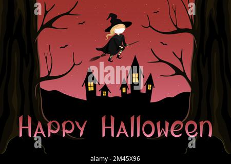 Halloween-Karte. Hexe in der medizinischen Maske. Vektordarstellung. Stock Vektor