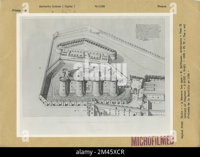 Bird's Eye View der Bastille im Jahr 1789. Originalunterschrift: Illustration. Paris - A Travers Les Ages - F. Hoffbauer, Architekten - Tomé II Kongressbibliothek - D C-707 - H-691 - 1885 - p1 VI - Vue a vol d'oiseau de la Bastille en 1789 - Staat: Frankreich Ort: Paris. Stockfoto