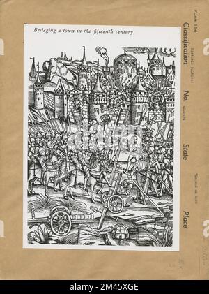 Belagerung einer Stadt im 15. Jahrhundert. Originalunterschrift: Illustration. BELAGERUNG EINER STADT IM 15. JAHRHUNDERT. Aus „an Introduction to Medieval Europe“ 300-1500 von James Westfall Thompson und Edgar Nathaniel Johnson. New York 1937, S. 212. Stockfoto