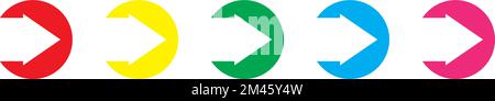 Farbenfrohes Pfeilsymbol im Kreis. Kollektion farbiger Pfeil mit Schatten. Moderne flache einfache Pfeile Stock Vektor