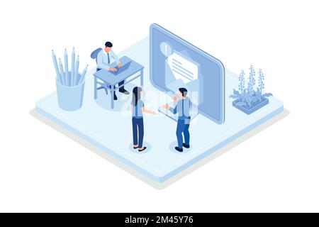 Digitales Marketing, Integration von Charakteren beim Versenden von Werbe-E-Mails, isometrische Vektordarstellung Stock Vektor