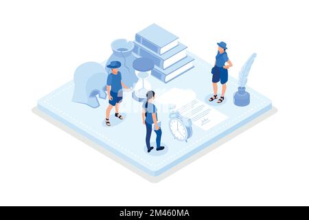 Historisches Konzept. Geschichtsschulfach. Idee von Wissenschaft und Bildung. Kenntnisse der Vergangenheit und des antiken, isometrischen Vektors der modernen Illustration Stock Vektor