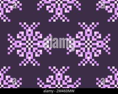 Pixel-Schneeflocken-Nahtloses Muster. Weihnachtswinterhintergrund im Pixel Art-Stil. 8-Bit-Grafik im Stil der Videospiele der 80s. Vektorillus Stock Vektor